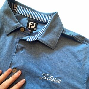 Titleist x FootJoy Blue Golf Polo Shirt Embroidered Solid Poly Stretch M Shirt
